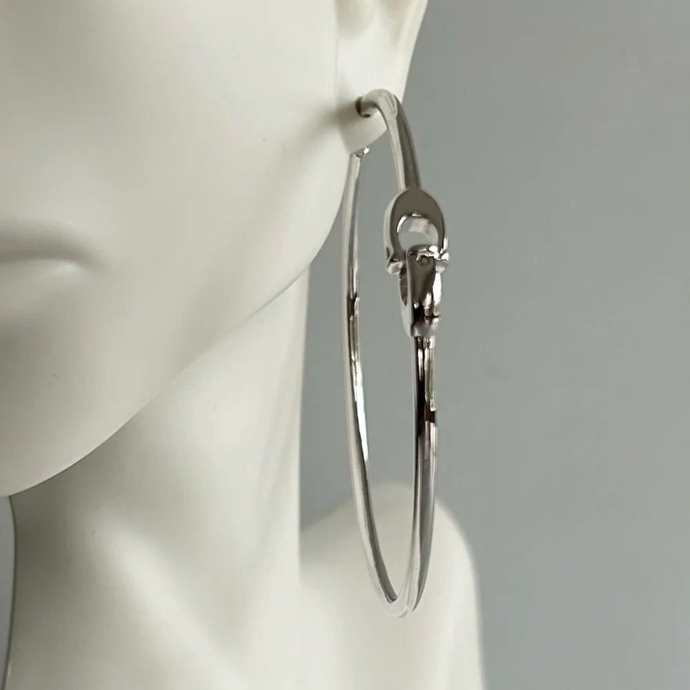 COACH Interlocking Signature C Large Hoop Earrings, Silver NWOT - Picture 5 of 7